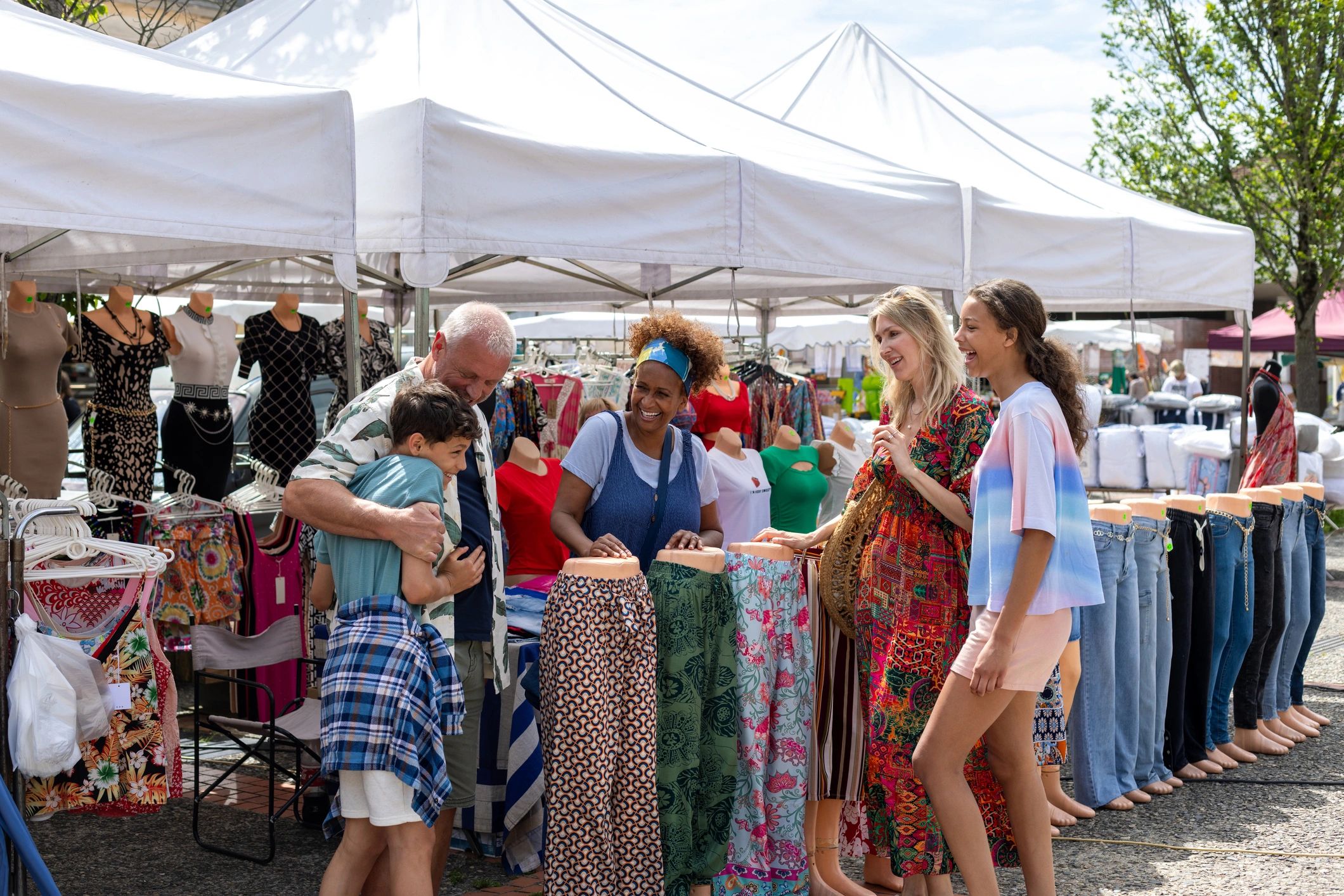 Medieval-style market scene with handcrafted goods