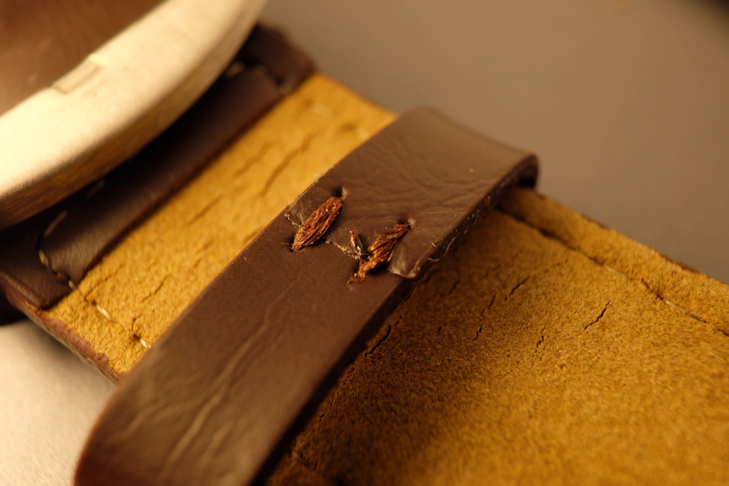 Brown leather strap with visible stitching details